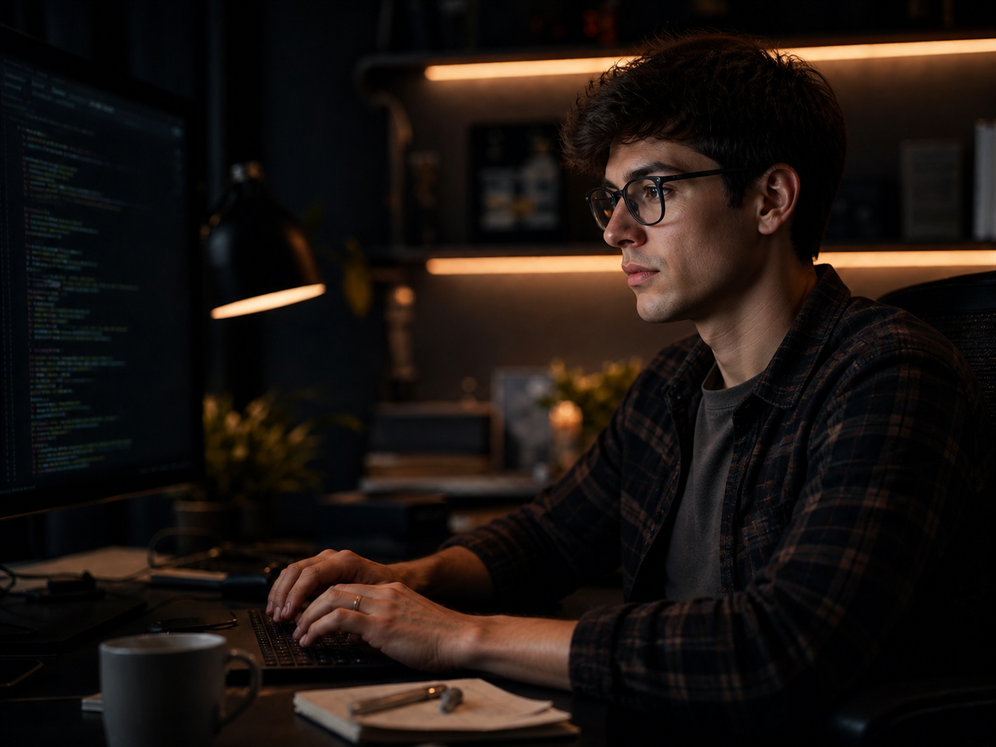 Joven desarrollador de software trabajando en una solución a medida